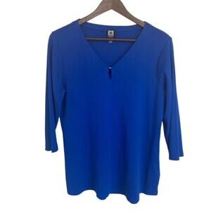 Anne Klein Sport Royal Blue V-Neck 3/4 Sleeve Top - Large